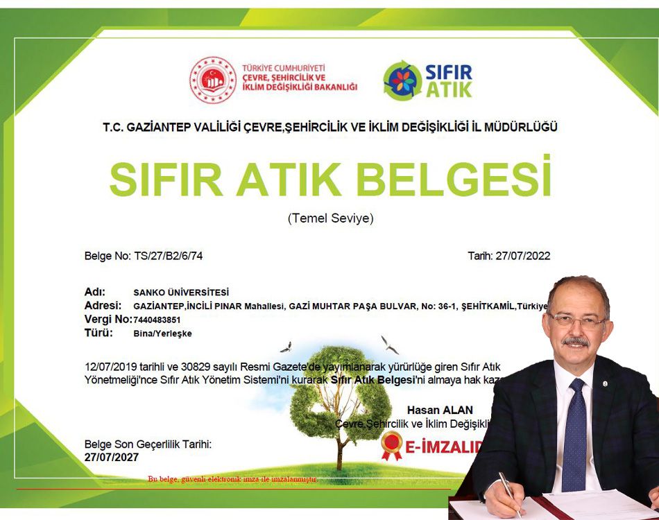 SANKO ÜNİVERSİTESİ SIFIR ATIK BELGESİ ALDI