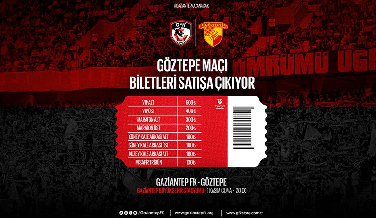 GAZİANTEP FK-GÖZTEPE BİLET FİYATLARI BELLİ OLDU