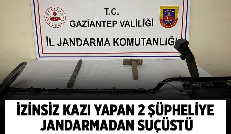 İZİNSİZ KAZI YAPAN 2 ŞÜPHELİYE JANDARMADAN SUÇÜSTÜ