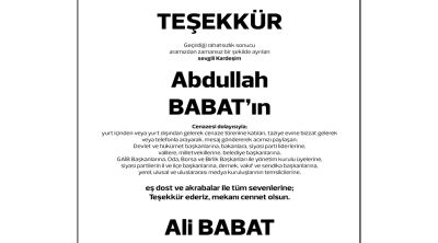 Ali Babat'tan teşekkür mesajı